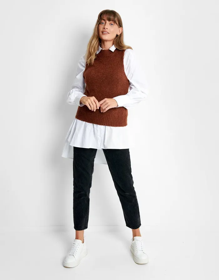 Women Brown Knitted Sweater Vest Brown Threadbare Tops Women Brown Knitted Sweater Vest Brown Threadbare Tops
