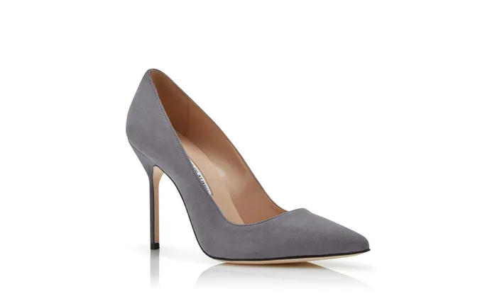 Women Business Manolo Blahnik BB 70 Grey Suede Pointed Toe Pumps