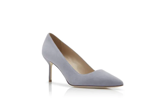 Women Business Manolo Blahnik BB 70 Light Grey Suede Pointed Toe Pumps