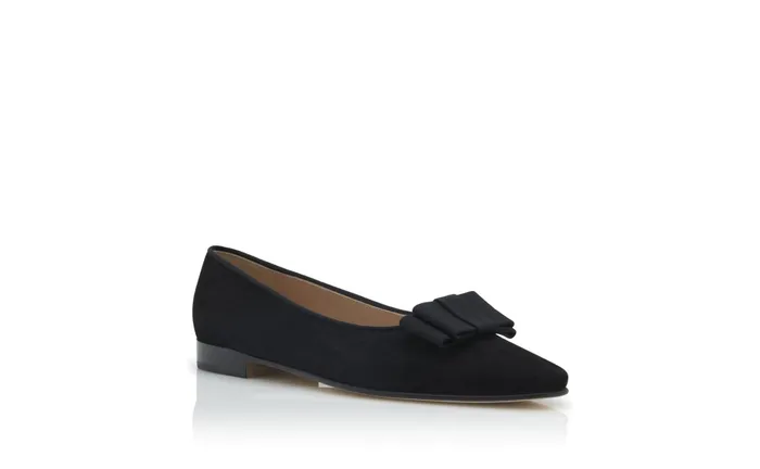 Women Business Manolo Blahnik BULGATORA Black Suede Bow Detail Flat Shoes