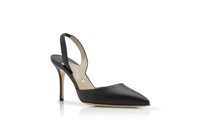 Women Business Manolo Blahnik CAROLYNE 90 Black Calf Leather Slingback Pumps