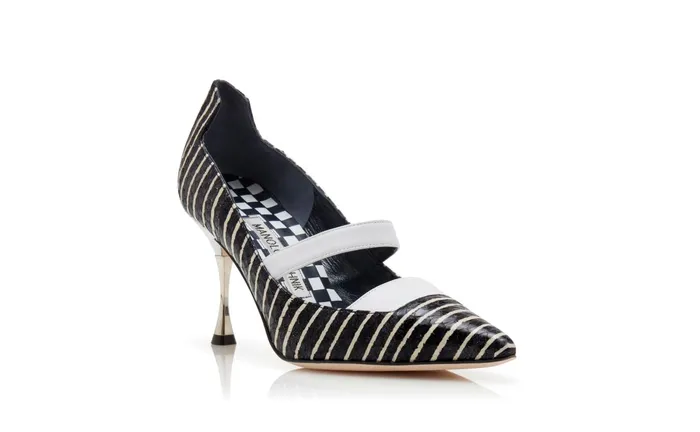 Women Business Manolo Blahnik CARONTE Black And White Striped Snakeskin Pumps Women Business Manolo Blahnik CARONTE Black And White Striped Snakeskin Pumps