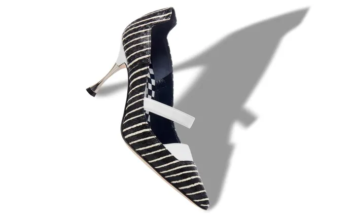 Women Business Manolo Blahnik CARONTE Black And White Striped Snakeskin Pumps