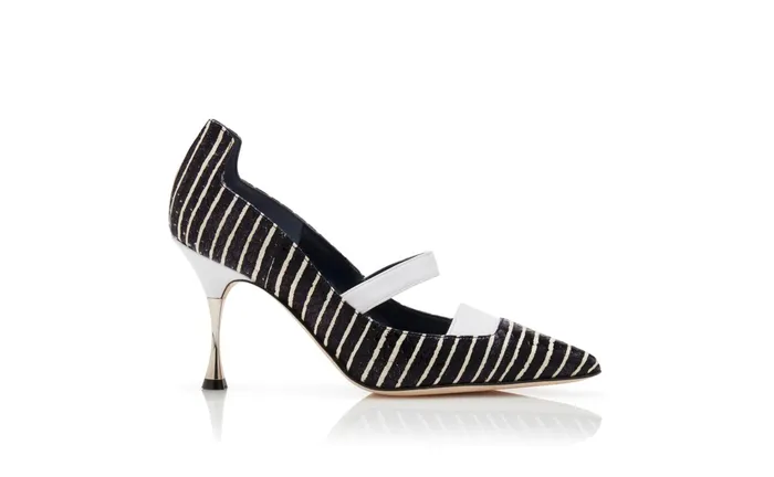 Women Business Manolo Blahnik CARONTE Black And White Striped Snakeskin Pumps