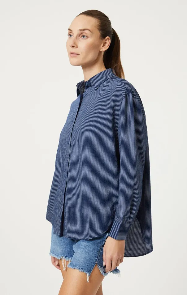Women ButtonDown Long Sleeve Shirt In Navy Striped Mavi Jeans Shirts Women ButtonDown Long Sleeve Shirt In Navy Striped Mavi Jeans Shirts