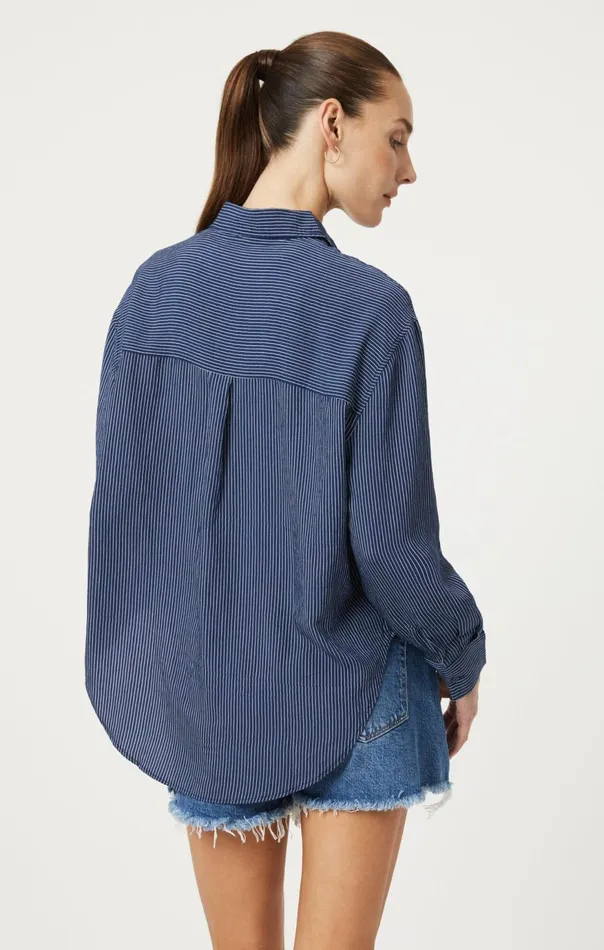 Women ButtonDown Long Sleeve Shirt In Navy Striped Mavi Jeans Shirts Women ButtonDown Long Sleeve Shirt In Navy Striped Mavi Jeans Shirts