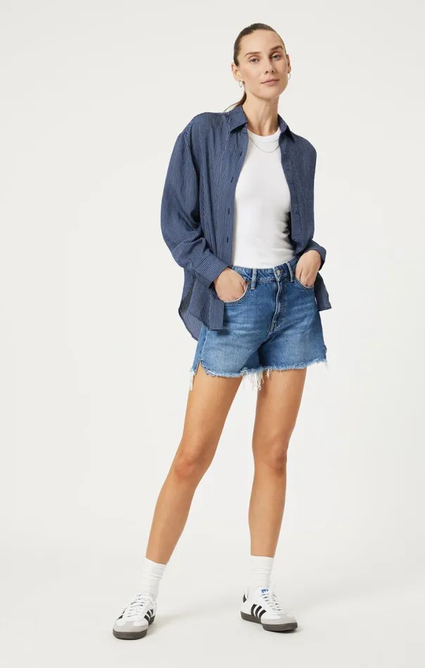 Women ButtonDown Long Sleeve Shirt In Navy Striped Mavi Jeans Shirts Women ButtonDown Long Sleeve Shirt In Navy Striped Mavi Jeans Shirts