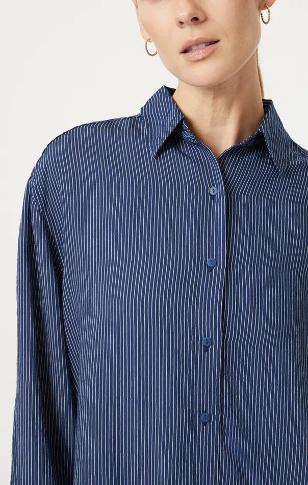 Women ButtonDown Long Sleeve Shirt In Navy Striped Mavi Jeans Shirts Women ButtonDown Long Sleeve Shirt In Navy Striped Mavi Jeans Shirts