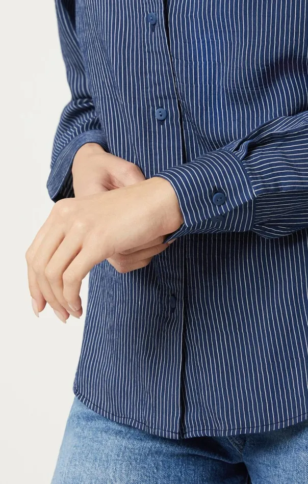Women ButtonDown Long Sleeve Shirt In Navy Striped Mavi Jeans Shirts Women ButtonDown Long Sleeve Shirt In Navy Striped Mavi Jeans Shirts