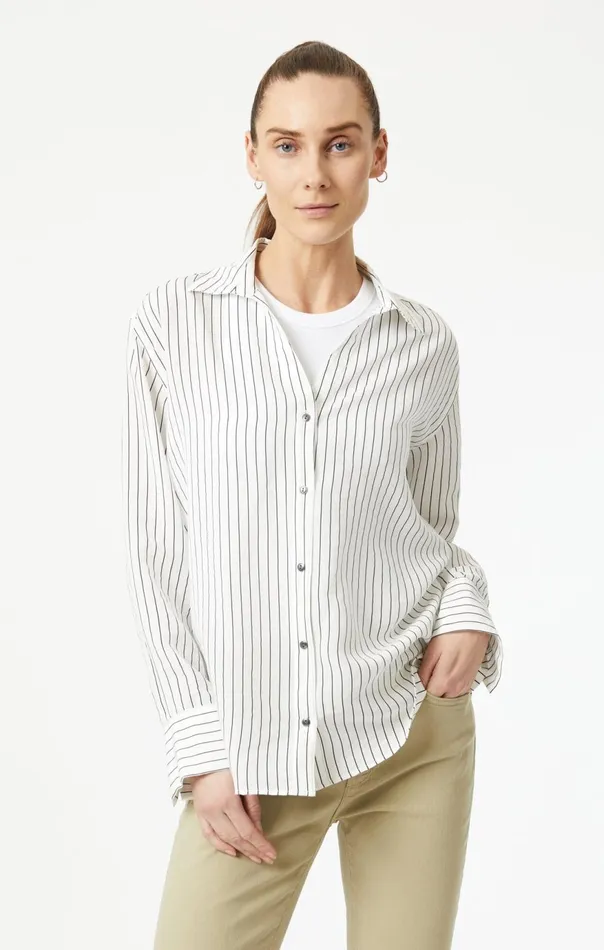 Women ButtonUp Long Sleeve Shirt In Black Stripe Mavi Jeans Shirts