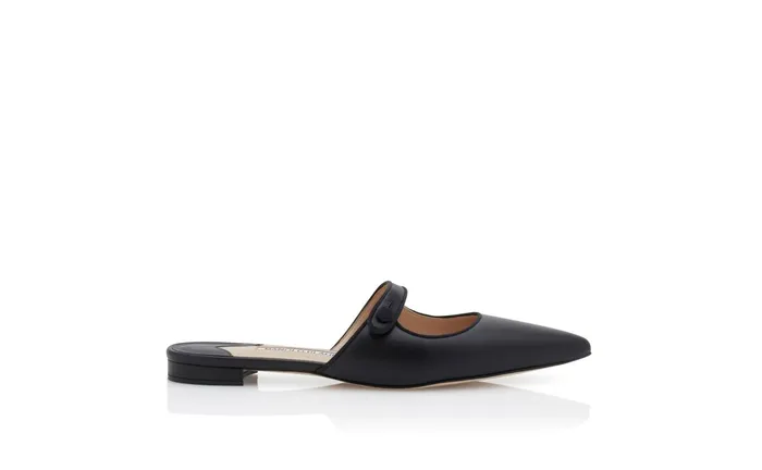 Women Casual Manolo Blahnik CAMPARIMUFLAT Black Calf Leather Mary Jane Flat Mules