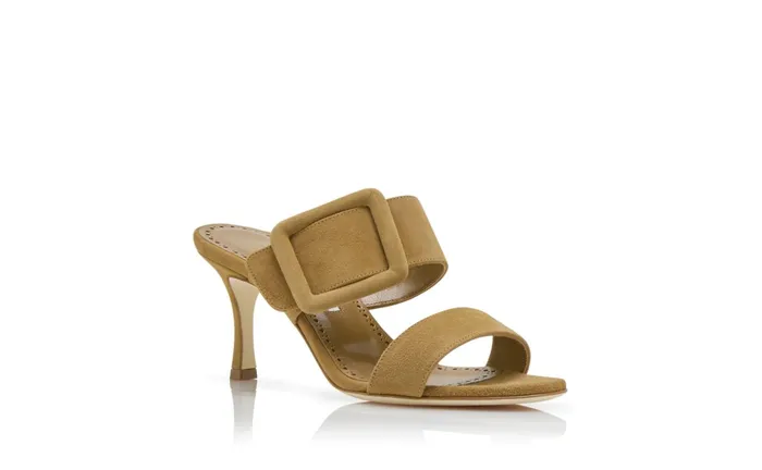 Women Casual Manolo Blahnik GABLE Beige Suede Open Toe Mules