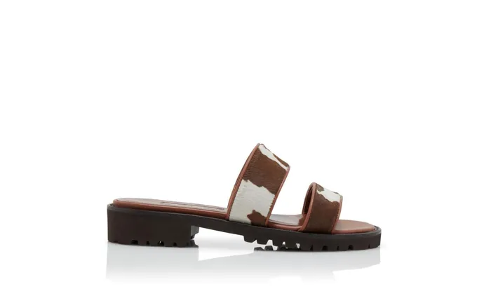 Women Casual Manolo Blahnik GADMU Dark Brown Cow Print Calf Hair And Leather Sandals