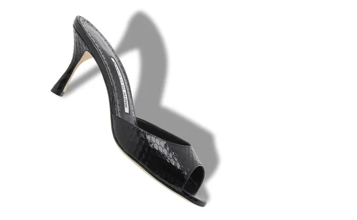 Women Casual Manolo Blahnik JADA Black Snakeskin Open Toe Mules Women Casual Manolo Blahnik JADA Black Snakeskin Open Toe Mules
