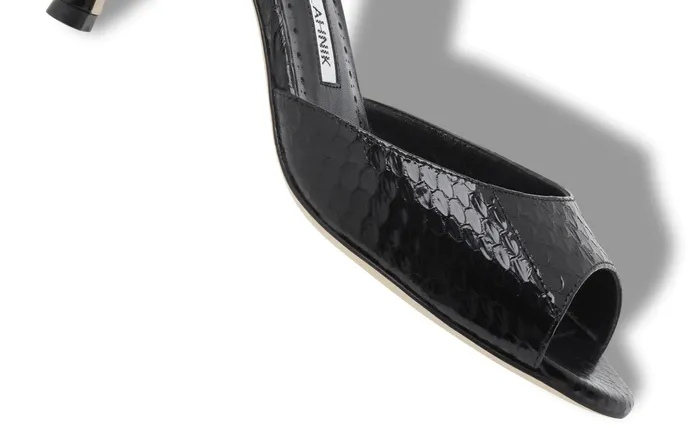 Women Casual Manolo Blahnik JADA Black Snakeskin Open Toe Mules Women Casual Manolo Blahnik JADA Black Snakeskin Open Toe Mules