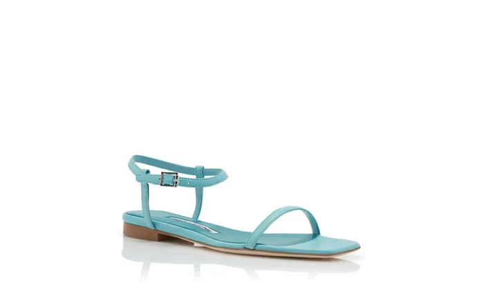 Women Casual Manolo Blahnik LUDINA Light Blue Nappa Leather Square Toe Sandals Women Casual Manolo Blahnik LUDINA Light Blue Nappa Leather Square Toe Sandals
