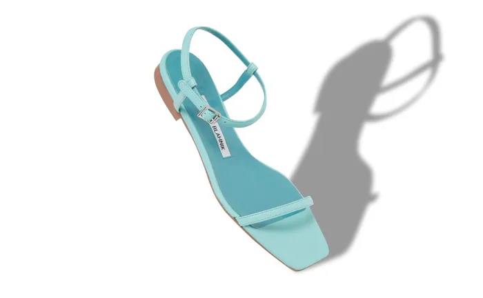 Women Casual Manolo Blahnik LUDINA Light Blue Nappa Leather Square Toe Sandals Women Casual Manolo Blahnik LUDINA Light Blue Nappa Leather Square Toe Sandals