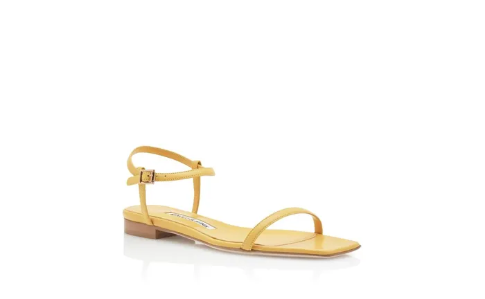 Women Casual Manolo Blahnik LUDINA Yellow Nappa Leather Square Toe Sandals
