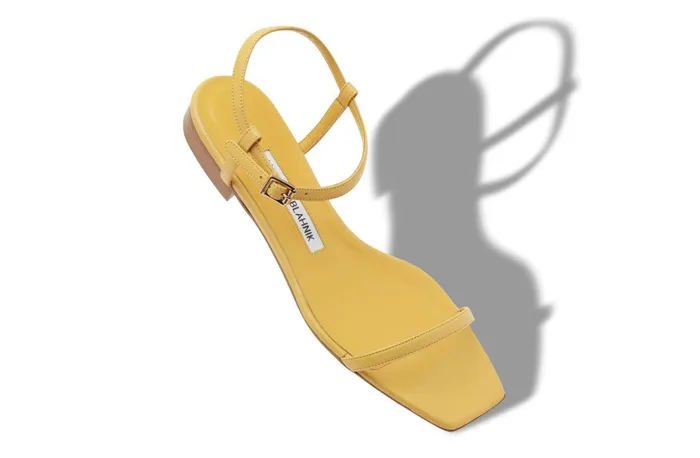 Women Casual Manolo Blahnik LUDINA Yellow Nappa Leather Square Toe Sandals