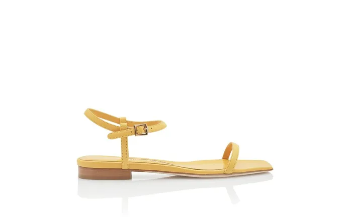 Women Casual Manolo Blahnik LUDINA Yellow Nappa Leather Square Toe Sandals