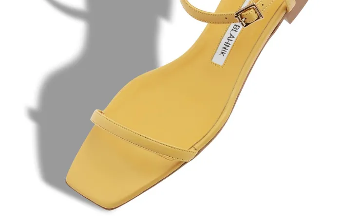 Women Casual Manolo Blahnik LUDINA Yellow Nappa Leather Square Toe Sandals