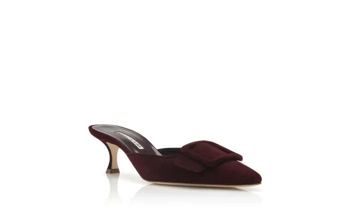 Women Casual Manolo Blahnik MAYSALE Burgundy Suede Kitten Heel Mules