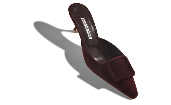 Women Casual Manolo Blahnik MAYSALE Burgundy Suede Kitten Heel Mules Women Casual Manolo Blahnik MAYSALE Burgundy Suede Kitten Heel Mules