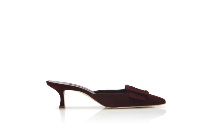 Women Casual Manolo Blahnik MAYSALE Burgundy Suede Kitten Heel Mules Women Casual Manolo Blahnik MAYSALE Burgundy Suede Kitten Heel Mules