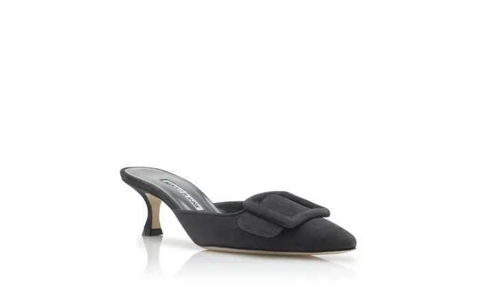 Women Casual Manolo Blahnik MAYSALE Charcoal Black Suede Kitten Heel Mules