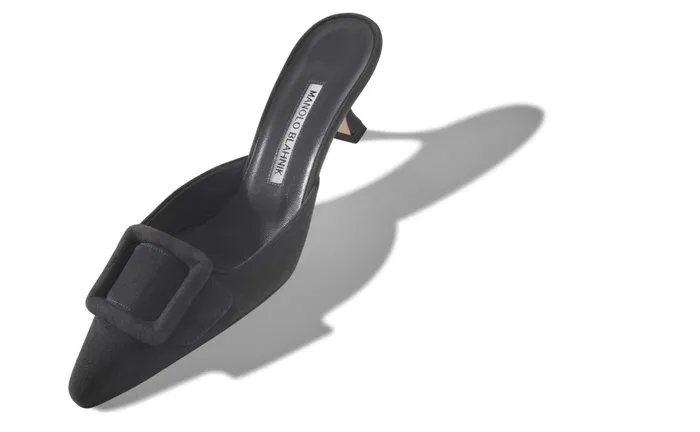 Women Casual Manolo Blahnik MAYSALE Charcoal Black Suede Kitten Heel Mules