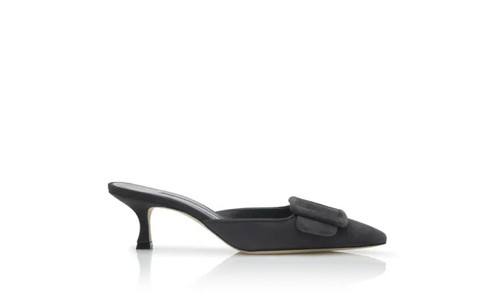 Women Casual Manolo Blahnik MAYSALE Charcoal Black Suede Kitten Heel Mules