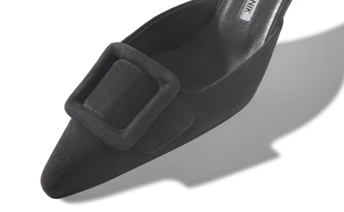 Women Casual Manolo Blahnik MAYSALE Charcoal Black Suede Kitten Heel Mules