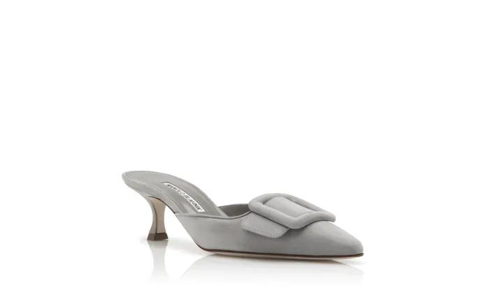 Women Casual Manolo Blahnik MAYSALE Light Grey Suede Kitten Heel Mules