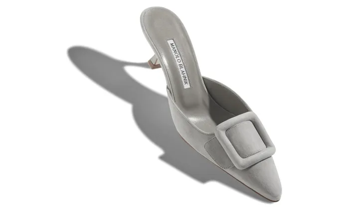 Women Casual Manolo Blahnik MAYSALE Light Grey Suede Kitten Heel Mules Women Casual Manolo Blahnik MAYSALE Light Grey Suede Kitten Heel Mules