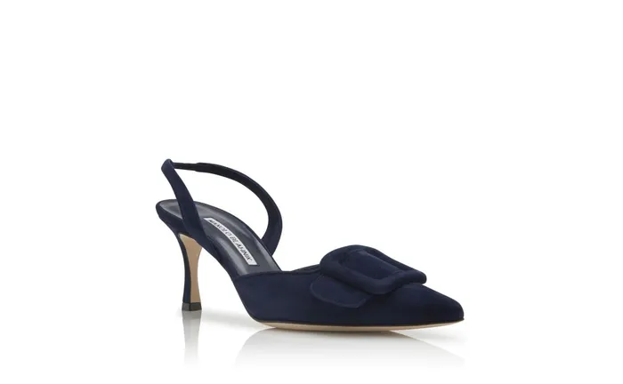 Women Casual Manolo Blahnik MAYSLI Navy Blue Suede Slingback Pumps