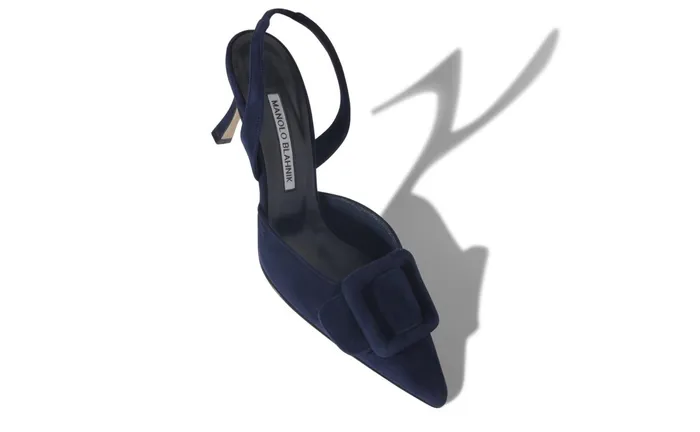 Women Casual Manolo Blahnik MAYSLI Navy Blue Suede Slingback Pumps Women Casual Manolo Blahnik MAYSLI Navy Blue Suede Slingback Pumps