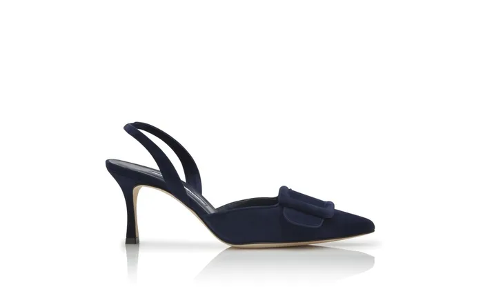 Women Casual Manolo Blahnik MAYSLI Navy Blue Suede Slingback Pumps Women Casual Manolo Blahnik MAYSLI Navy Blue Suede Slingback Pumps