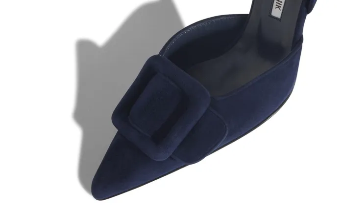 Women Casual Manolo Blahnik MAYSLI Navy Blue Suede Slingback Pumps Women Casual Manolo Blahnik MAYSLI Navy Blue Suede Slingback Pumps