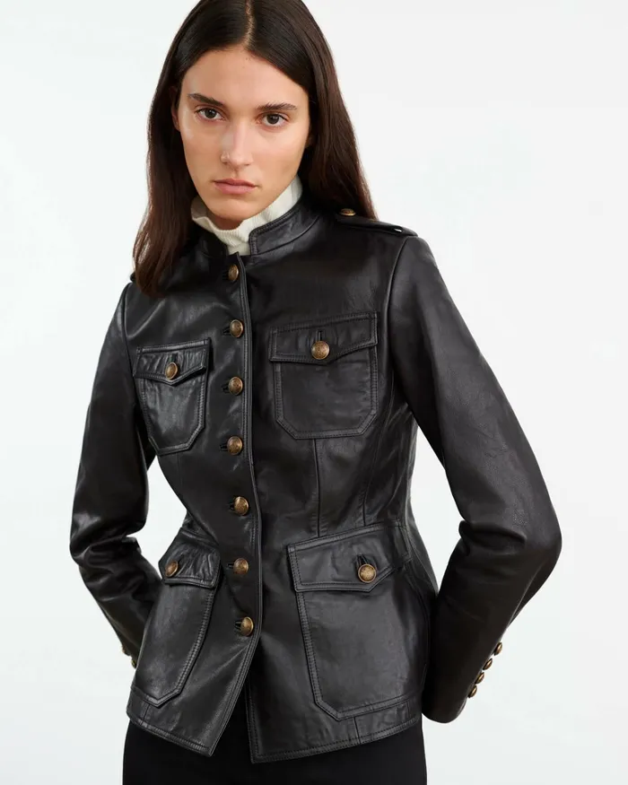 Women Coats and Outerwear Nili Lotan GERALDINE LEATHER JACKET Black