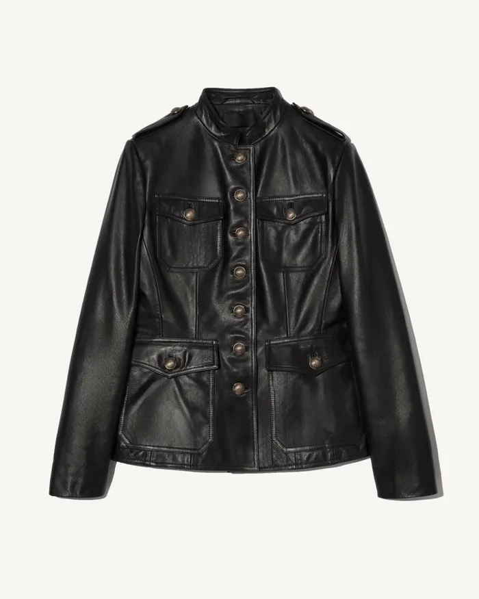 Women Coats and Outerwear Nili Lotan GERALDINE LEATHER JACKET Black