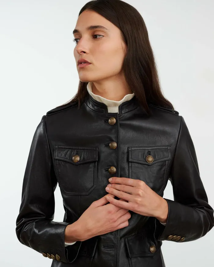 Women Coats and Outerwear Nili Lotan GERALDINE LEATHER JACKET Black