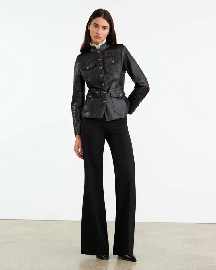 Women Coats and Outerwear Nili Lotan GERALDINE LEATHER JACKET Black