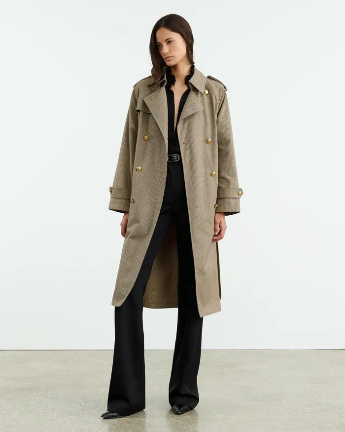 Women Coats and Outerwear Nili Lotan TOUSSAINT TRENCH COAT Beige Check