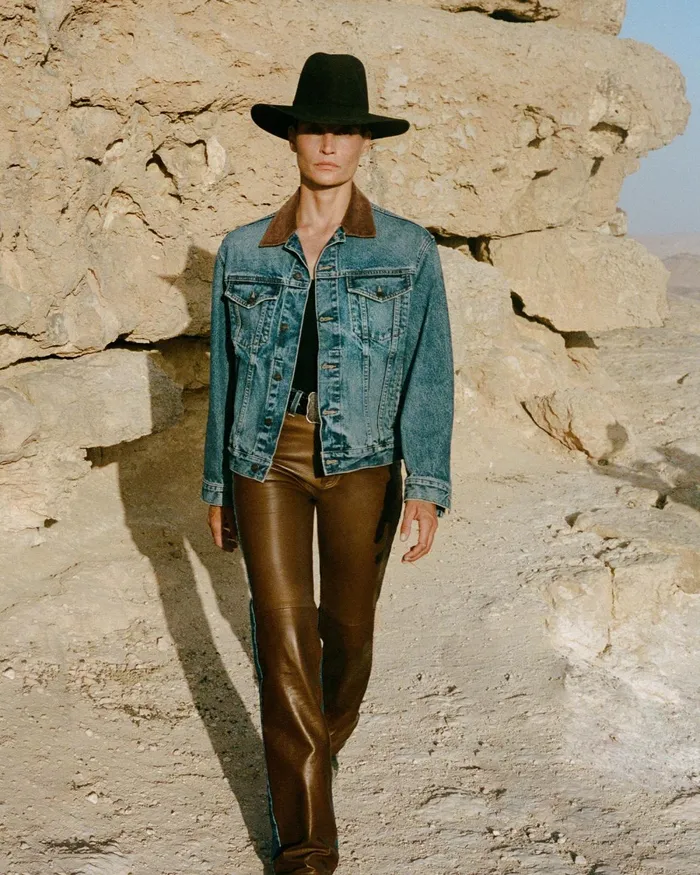 Women Denim Nili Lotan JOAN LEATHER COMBO JEAN Simon Wash W Cognac