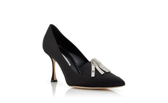 Women Dress Shoes Manolo Blahnik BAMBINA Black Satin Crystal Tassel Pointed Toe Pumps Women Dress Shoes Manolo Blahnik BAMBINA Black Satin Crystal Tassel Pointed Toe Pumps