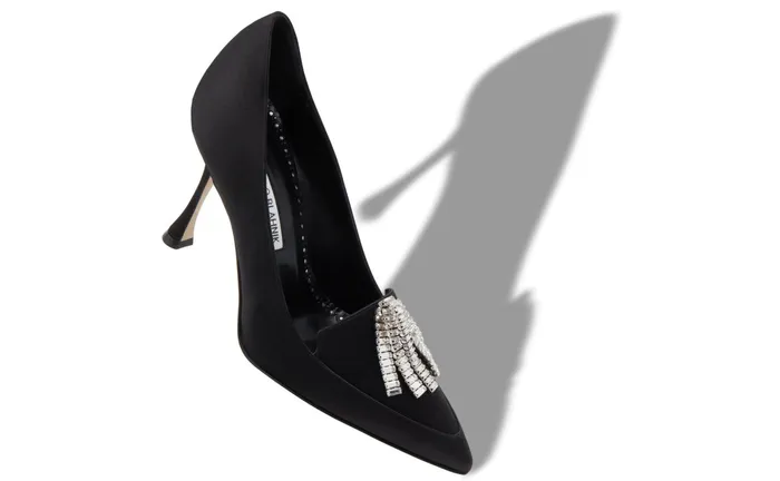 Women Dress Shoes Manolo Blahnik BAMBINA Black Satin Crystal Tassel Pointed Toe Pumps Women Dress Shoes Manolo Blahnik BAMBINA Black Satin Crystal Tassel Pointed Toe Pumps