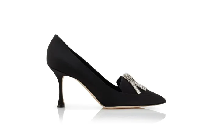 Women Dress Shoes Manolo Blahnik BAMBINA Black Satin Crystal Tassel Pointed Toe Pumps Women Dress Shoes Manolo Blahnik BAMBINA Black Satin Crystal Tassel Pointed Toe Pumps