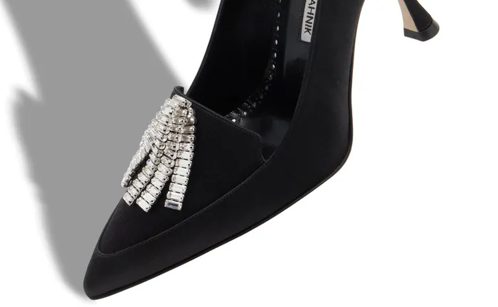 Women Dress Shoes Manolo Blahnik BAMBINA Black Satin Crystal Tassel Pointed Toe Pumps Women Dress Shoes Manolo Blahnik BAMBINA Black Satin Crystal Tassel Pointed Toe Pumps