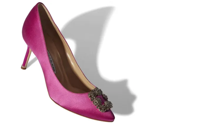 Women Dress Shoes Manolo Blahnik HANGISI 70 Purple Satin Jewel Buckle Pumps Women Dress Shoes Manolo Blahnik HANGISI 70 Purple Satin Jewel Buckle Pumps