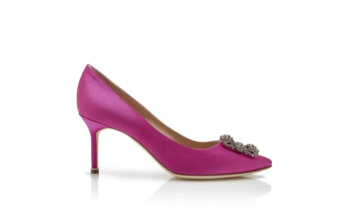 Women Dress Shoes Manolo Blahnik HANGISI 70 Purple Satin Jewel Buckle Pumps Women Dress Shoes Manolo Blahnik HANGISI 70 Purple Satin Jewel Buckle Pumps